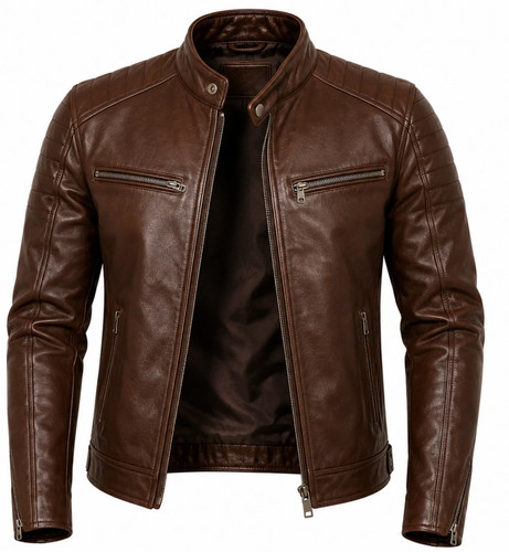 Giacca biker uomo marrone vera