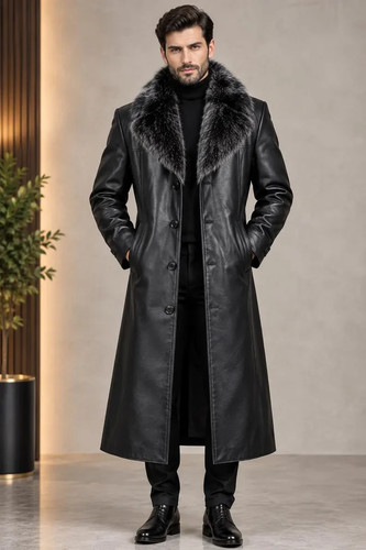 Cappotto uomo nero lungo - , pelle